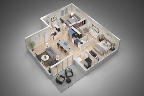 a 3d floor plan of a house